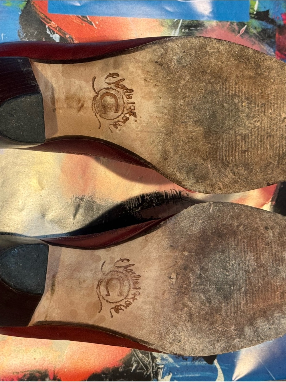 Lucchese Charlie 1 Horse Red Snip Toe Western Heeled Mules Size 7 - Picture 5 of 7